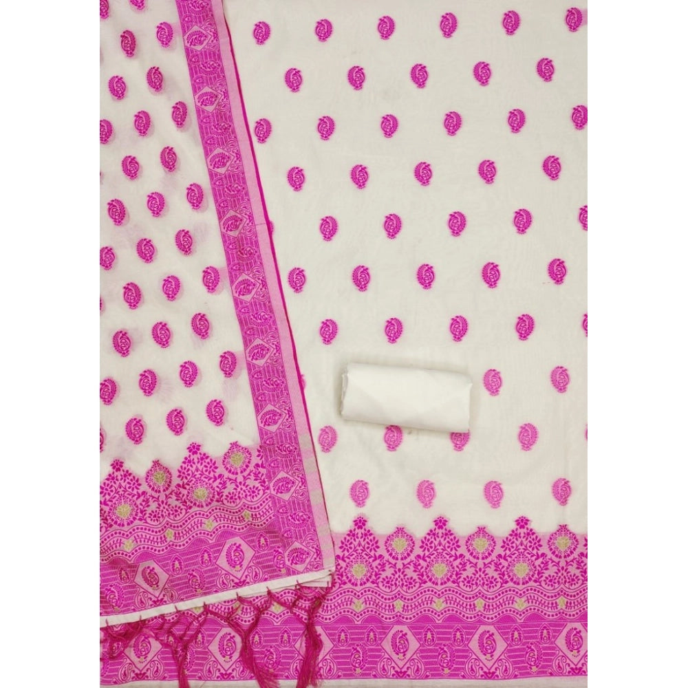 HD Women's Banarasi Silk Printed Unstitched Salwar Suit Material With Dupatta (Pink, 3Mtrs)