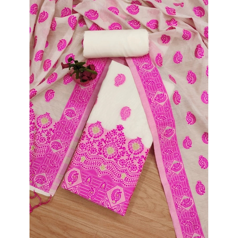 HD Women's Banarasi Silk Printed Unstitched Salwar Suit Material With Dupatta (Pink, 3Mtrs)