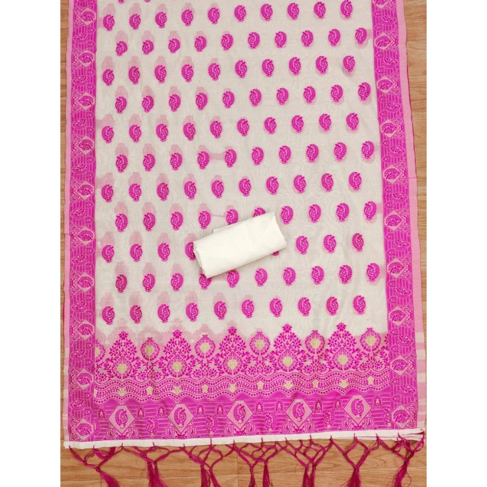 HD Women's Banarasi Silk Printed Unstitched Salwar Suit Material With Dupatta (Pink, 3Mtrs)