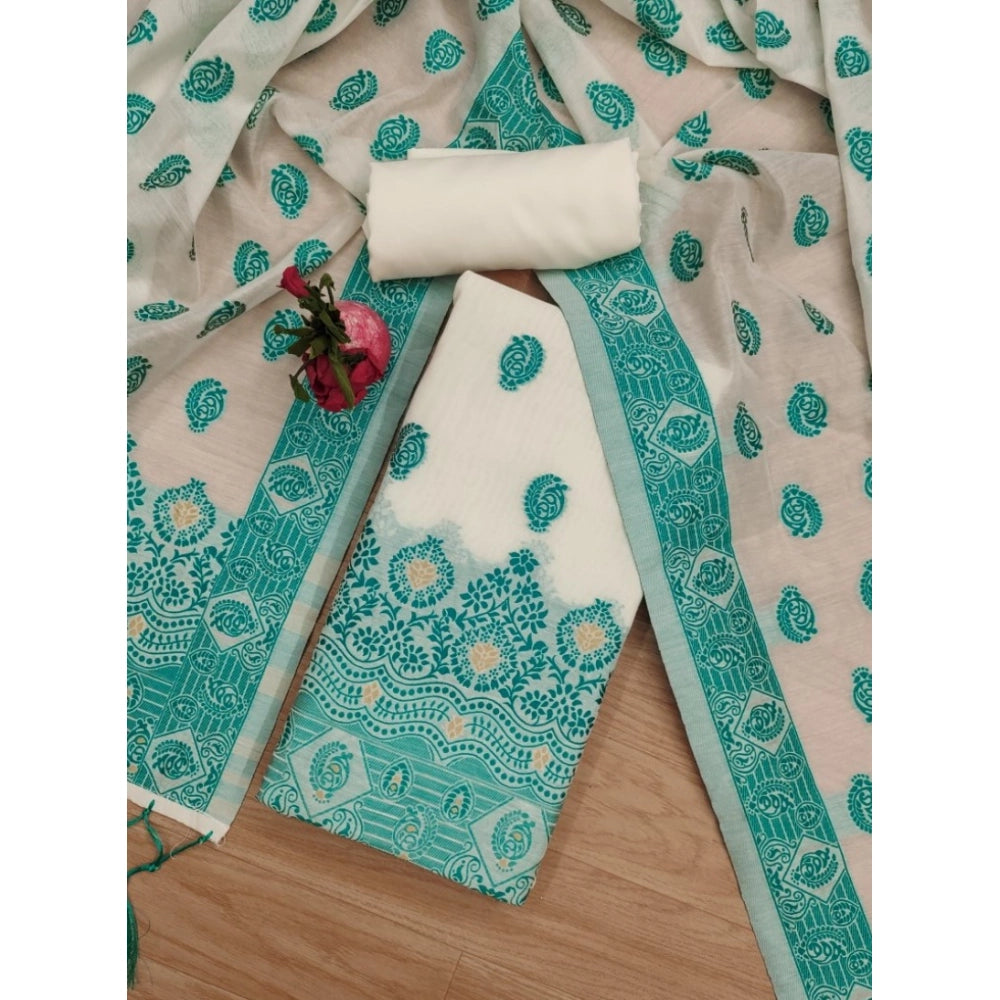 HD Women's Banarasi Silk Printed Unstitched Salwar Suit Material With Dupatta (Teal, 3Mtrs)