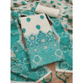 HD Women's Banarasi Silk Printed Unstitched Salwar Suit Material With Dupatta (Teal, 3Mtrs)