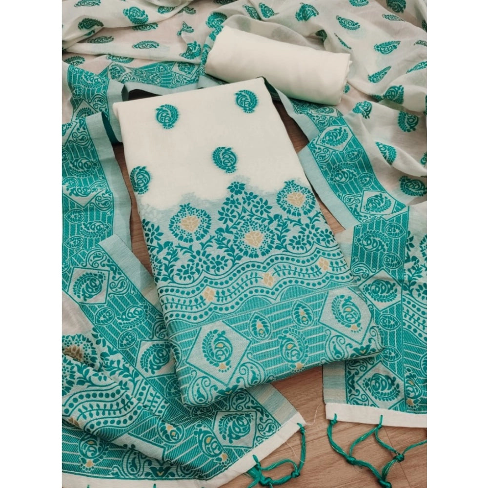 HD Women's Banarasi Silk Printed Unstitched Salwar Suit Material With Dupatta (Teal, 3Mtrs)