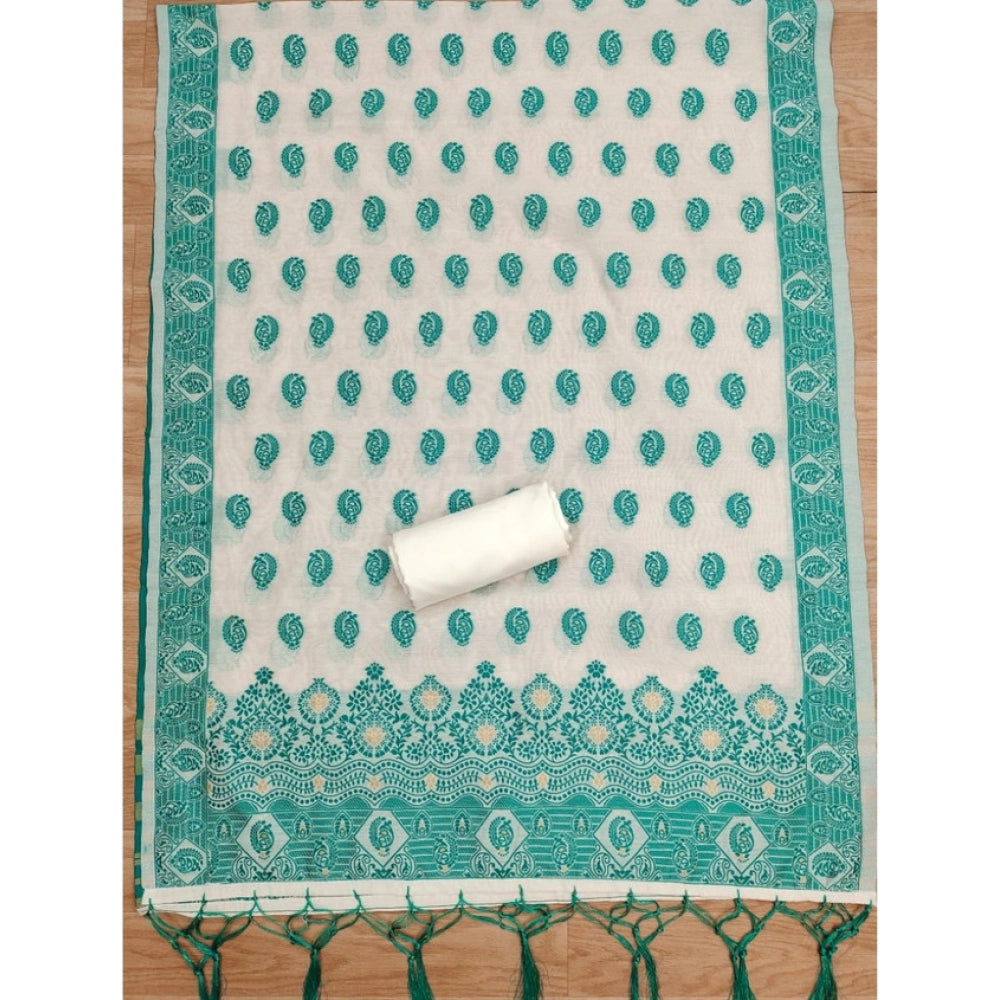 HD Women's Banarasi Silk Printed Unstitched Salwar Suit Material With Dupatta (Teal, 3Mtrs)