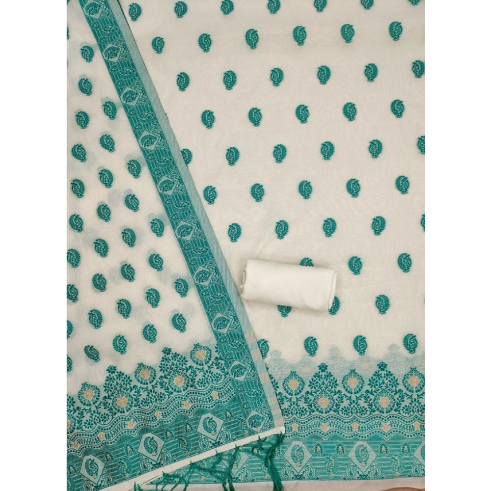 HD Women's Banarasi Silk Printed Unstitched Salwar Suit Material With Dupatta (Teal, 3Mtrs)