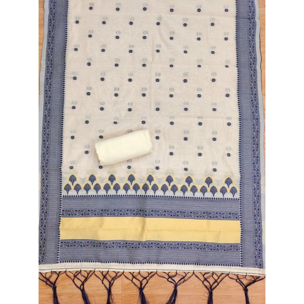 HD Women's Banarasi Silk Printed Unstitched Salwar Suit Material With Dupatta (Navy Blue, 3Mtrs)