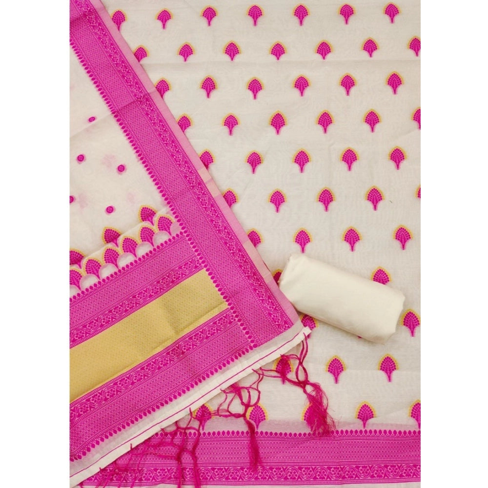 HD Women's Banarasi Silk Printed Unstitched Salwar Suit Material With Dupatta (Pink, 3Mtrs)