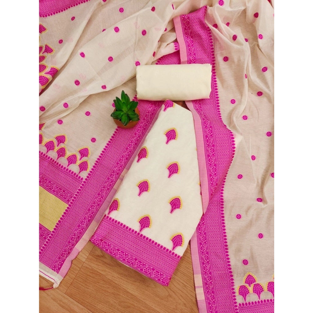 HD Women's Banarasi Silk Printed Unstitched Salwar Suit Material With Dupatta (Pink, 3Mtrs)