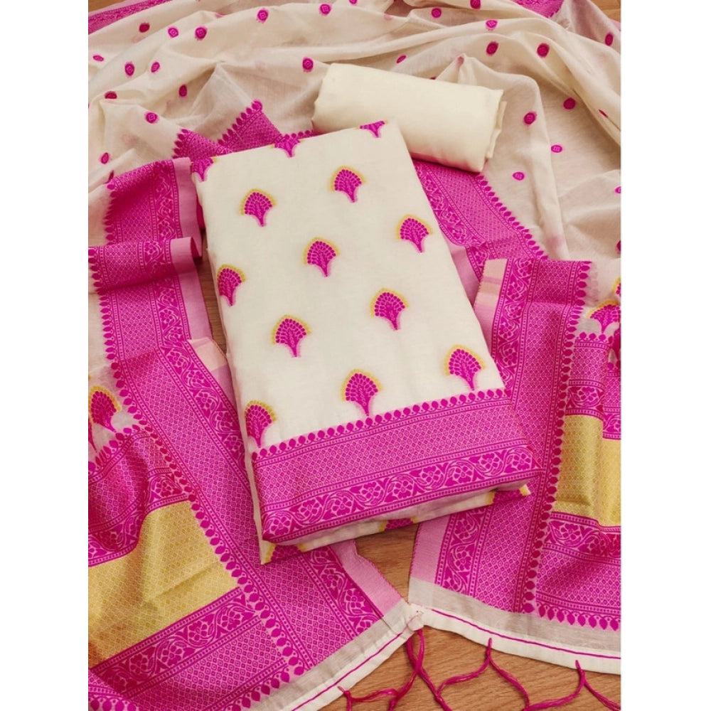HD Women's Banarasi Silk Printed Unstitched Salwar Suit Material With Dupatta (Pink, 3Mtrs)