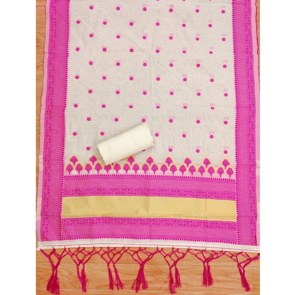 HD Women's Banarasi Silk Printed Unstitched Salwar Suit Material With Dupatta (Pink, 3Mtrs)