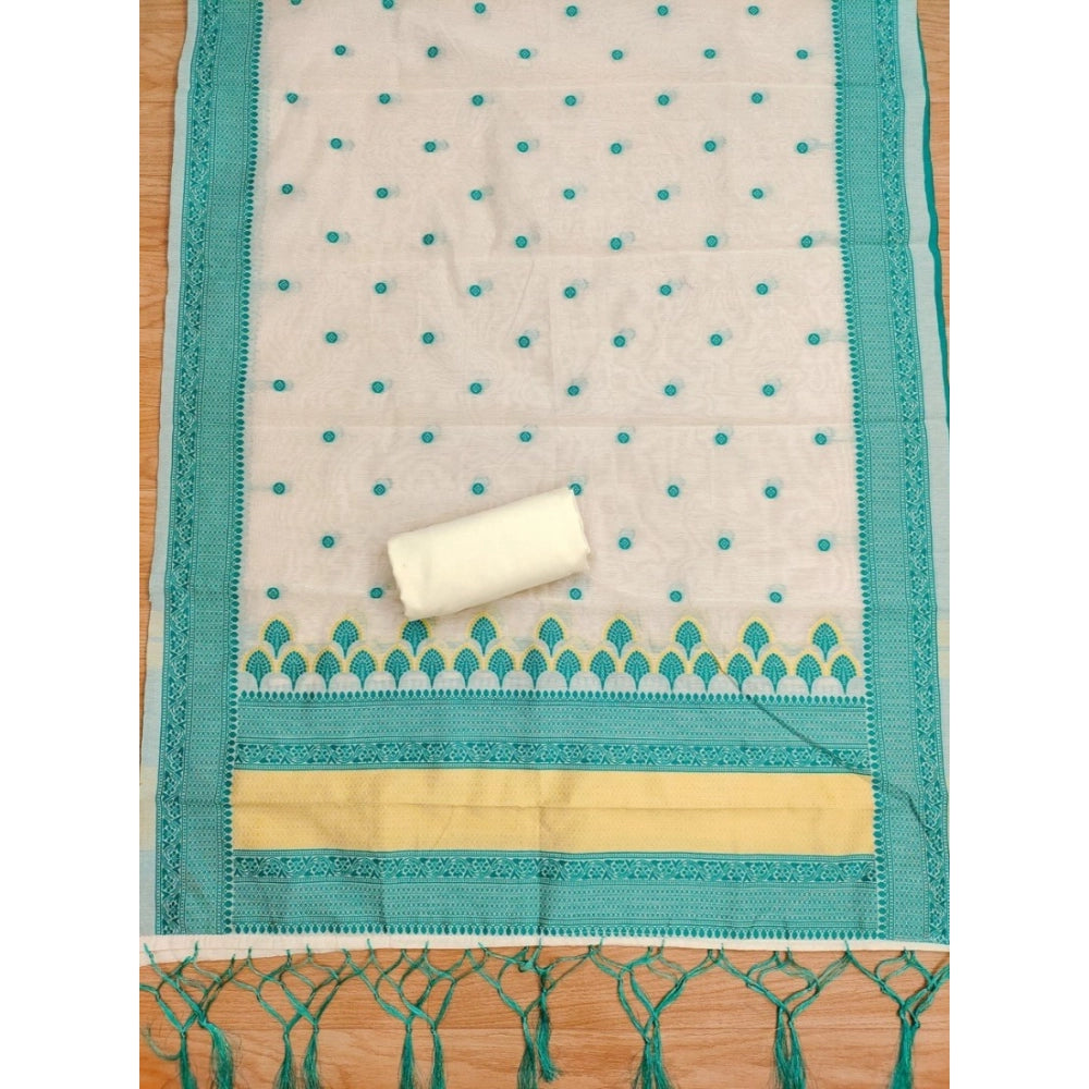 HD Women's Banarasi Silk Printed Unstitched Salwar Suit Material With Dupatta (Teal, 3Mtrs)