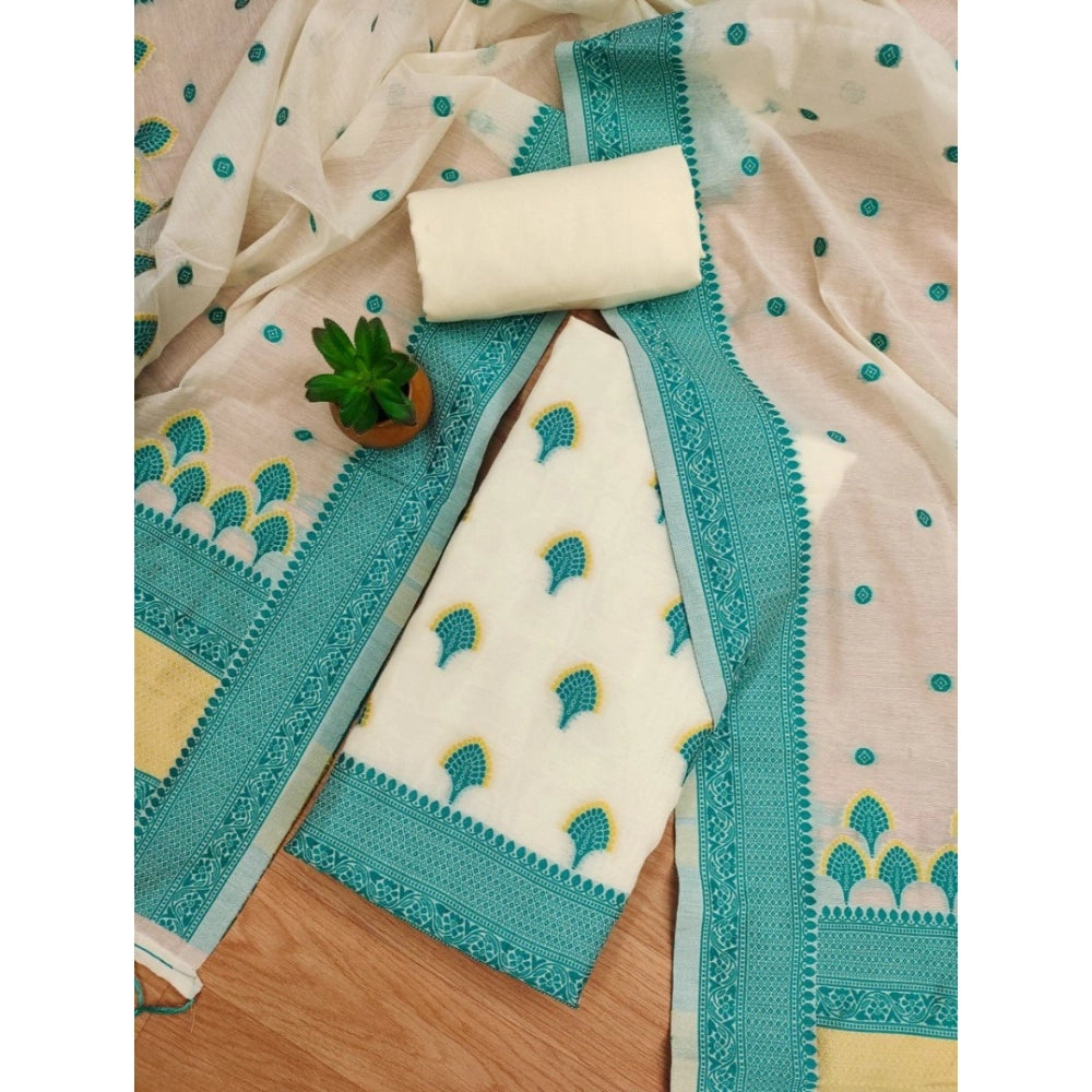 HD Women's Banarasi Silk Printed Unstitched Salwar Suit Material With Dupatta (Teal, 3Mtrs)