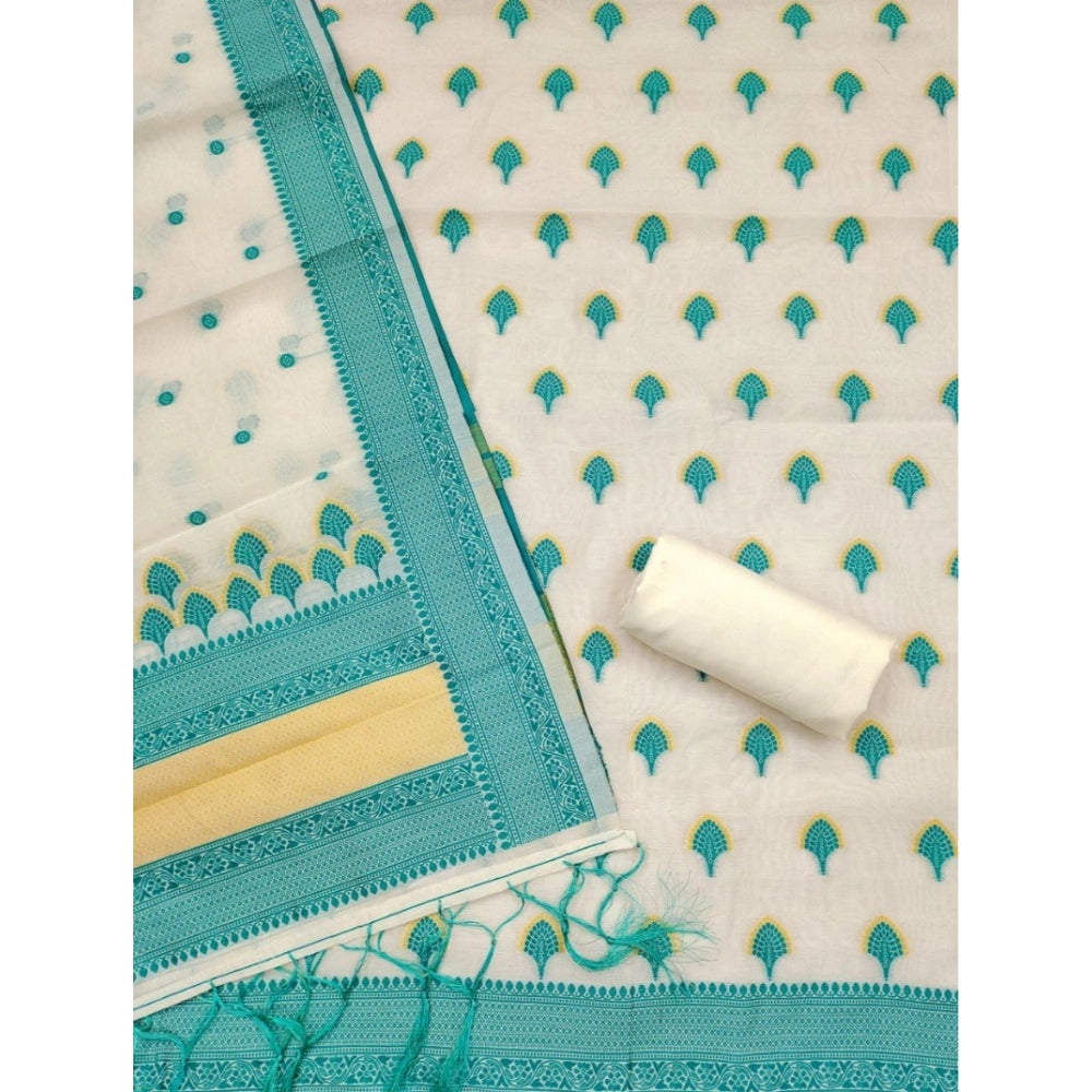 HD Women's Banarasi Silk Printed Unstitched Salwar Suit Material With Dupatta (Teal, 3Mtrs)