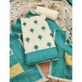 HD Women's Banarasi Silk Printed Unstitched Salwar Suit Material With Dupatta (Teal, 3Mtrs)