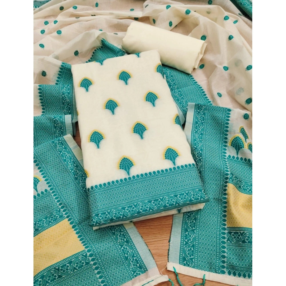 HD Women's Banarasi Silk Printed Unstitched Salwar Suit Material With Dupatta (Teal, 3Mtrs)