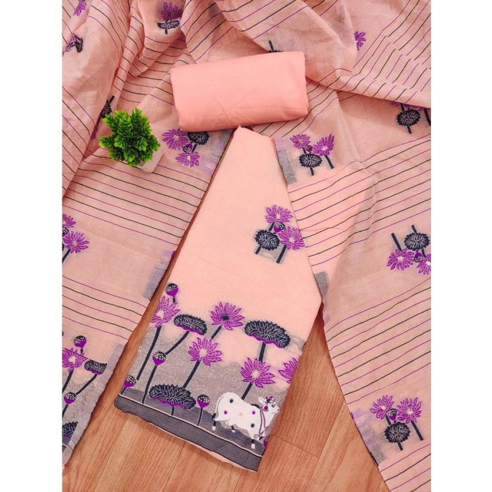 HD Women's Banarasi Silk Printed Unstitched Salwar Suit Material With Dupatta (Peach, 3Mtrs)