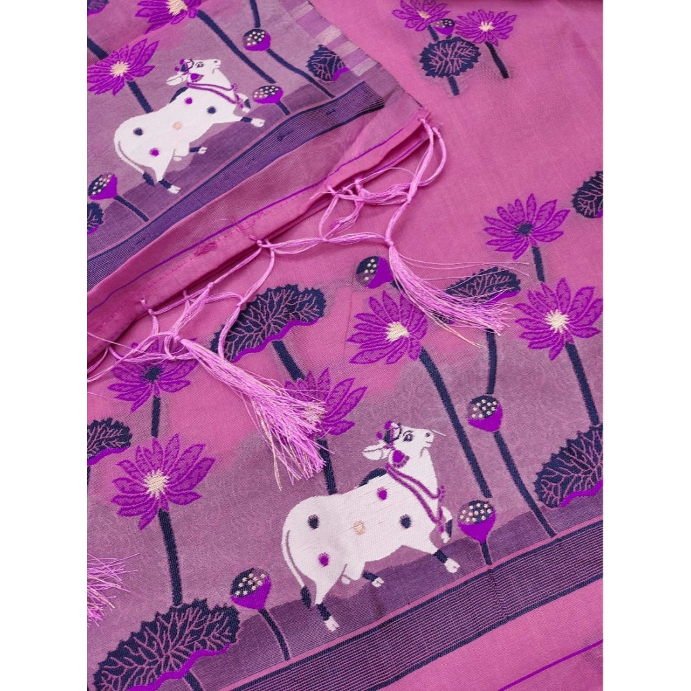 HD Women's Banarasi Silk Printed Unstitched Salwar Suit Material With Dupatta (Pink, 3Mtrs)