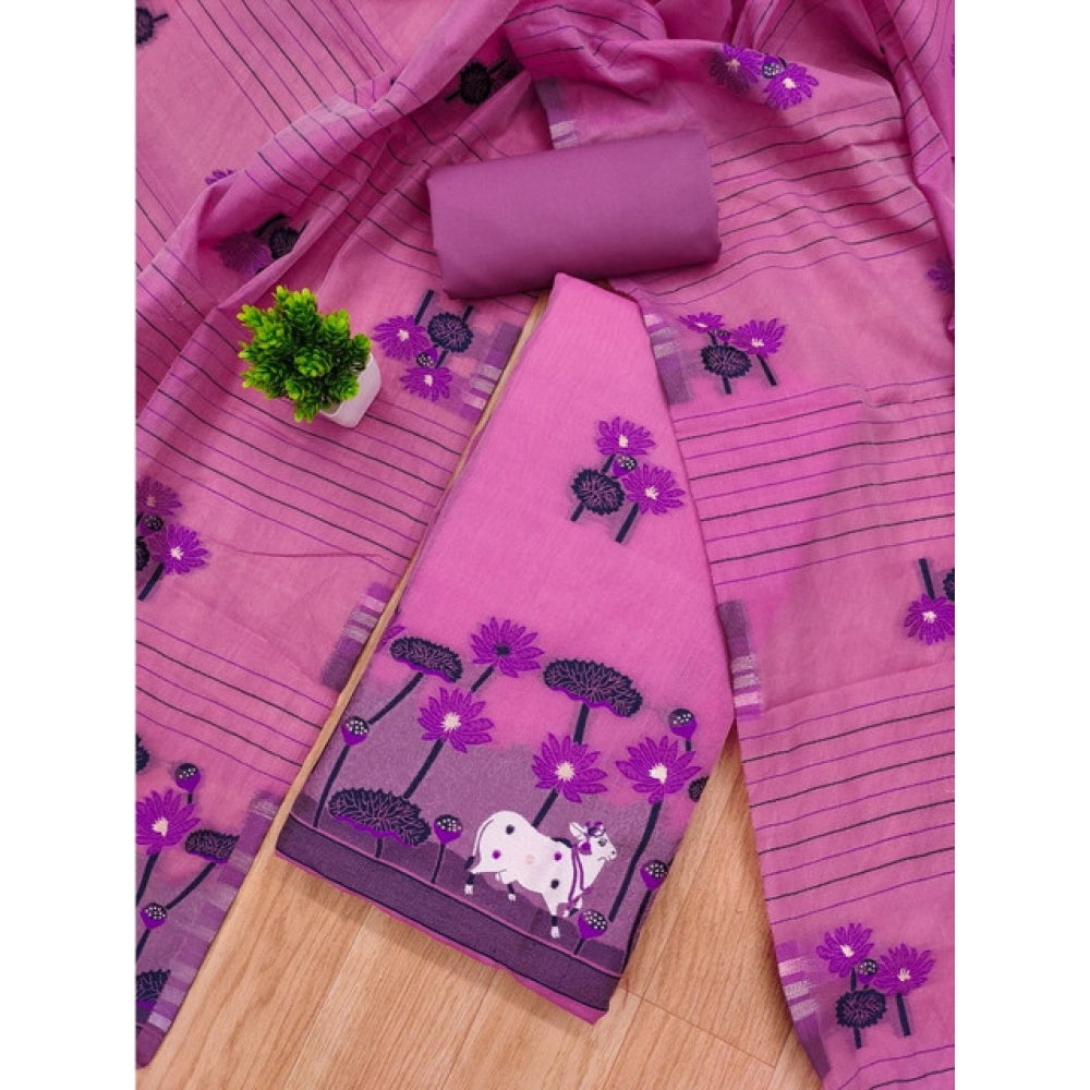 HD Women's Banarasi Silk Printed Unstitched Salwar Suit Material With Dupatta (Pink, 3Mtrs)