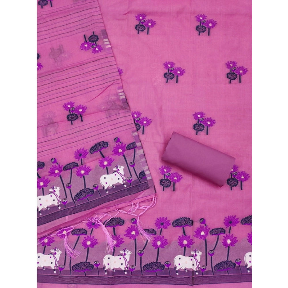 HD Women's Banarasi Silk Printed Unstitched Salwar Suit Material With Dupatta (Pink, 3Mtrs)