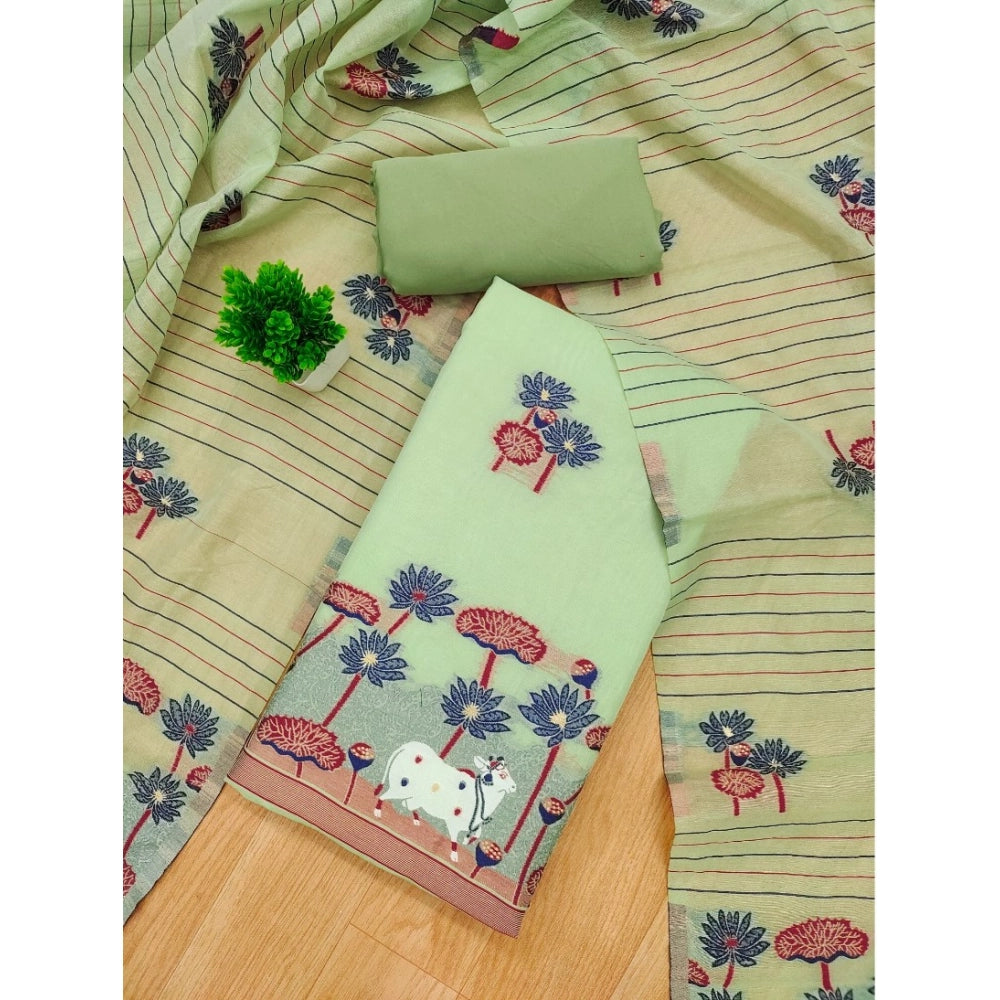 HD Women's Banarasi Silk Printed Unstitched Salwar Suit Material With Dupatta (Pista, 3Mtrs)