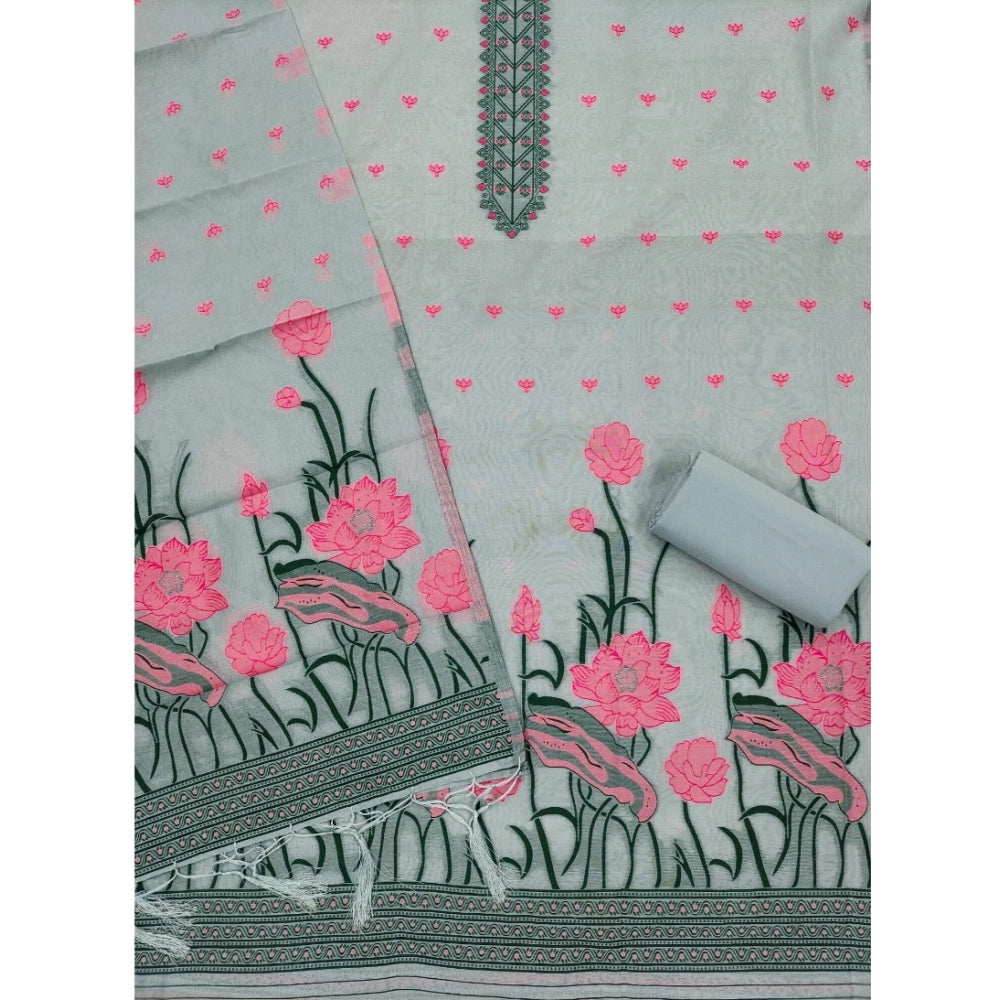 HD Women's Banarasi Silk Printed Unstitched Salwar Suit Material With Dupatta (Grey, 3Mtrs)