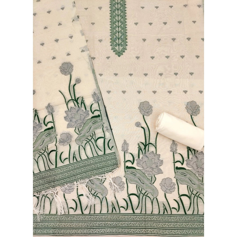 HD Women's Banarasi Silk Printed Unstitched Salwar Suit Material With Dupatta (OffWhite, 3Mtrs)