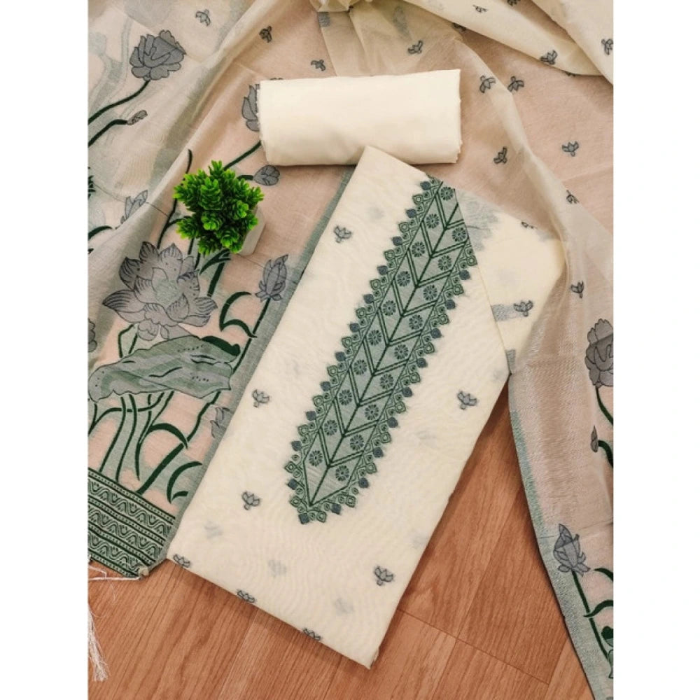 HD Women's Banarasi Silk Printed Unstitched Salwar Suit Material With Dupatta (OffWhite, 3Mtrs)