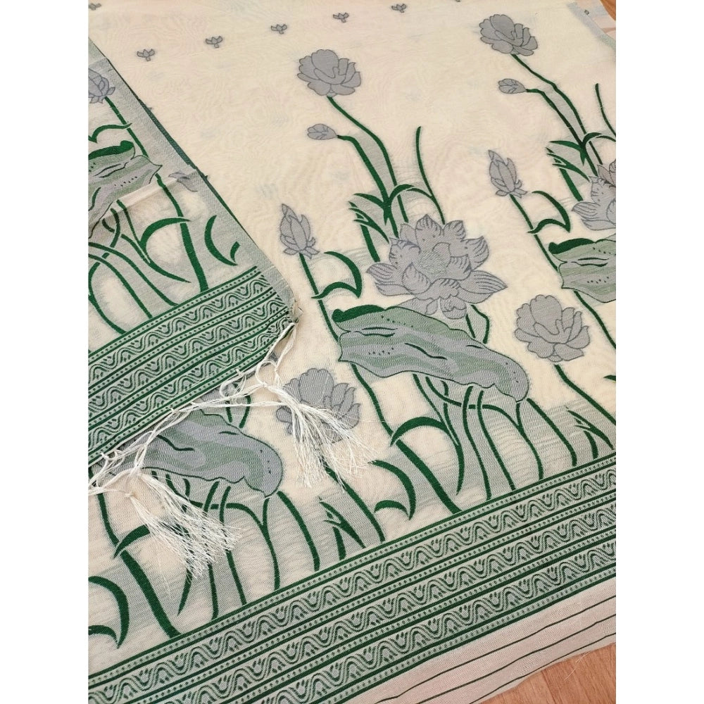 HD Women's Banarasi Silk Printed Unstitched Salwar Suit Material With Dupatta (OffWhite, 3Mtrs)