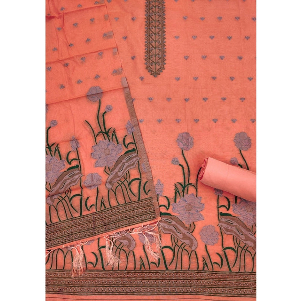 HD Women's Banarasi Silk Printed Unstitched Salwar Suit Material With Dupatta (Peach, 3Mtrs)