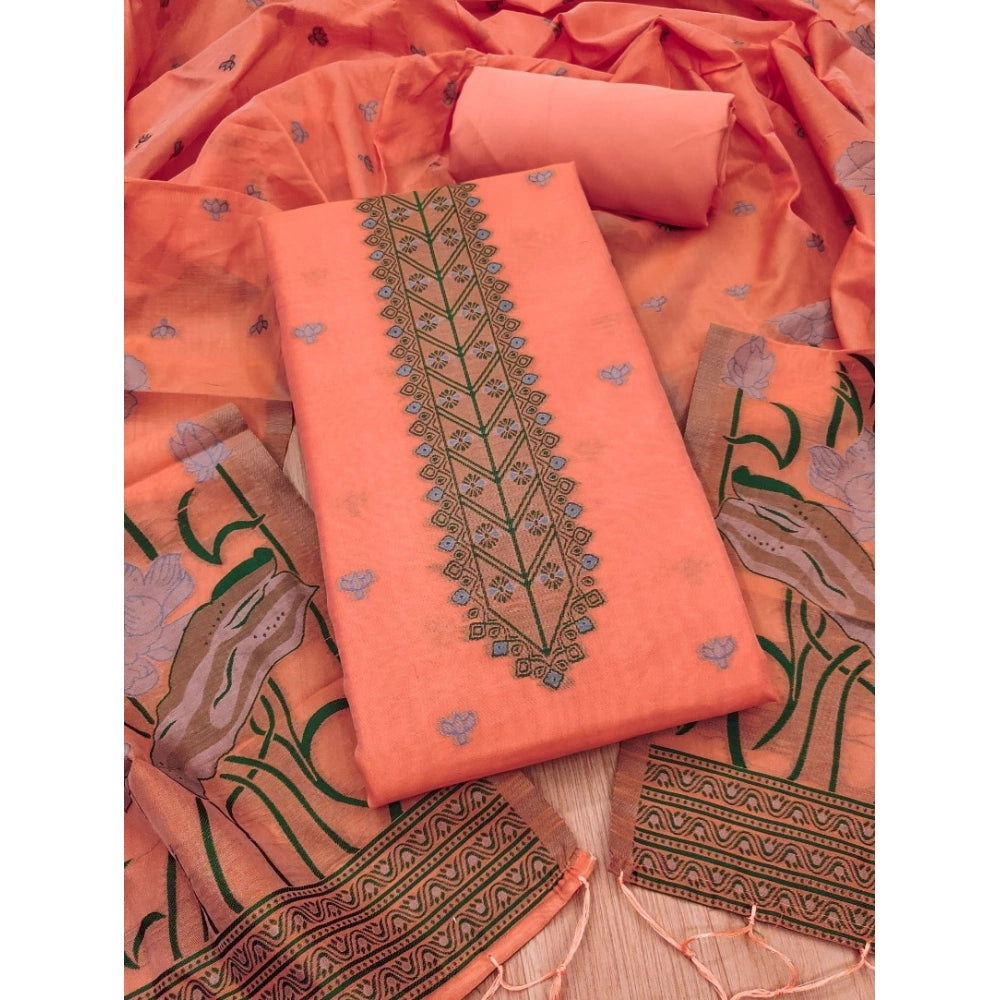 HD Women's Banarasi Silk Printed Unstitched Salwar Suit Material With Dupatta (Peach, 3Mtrs)