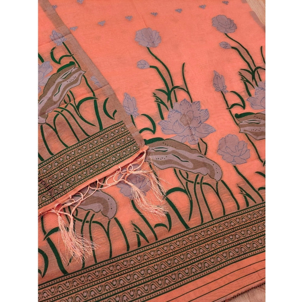 HD Women's Banarasi Silk Printed Unstitched Salwar Suit Material With Dupatta (Peach, 3Mtrs)