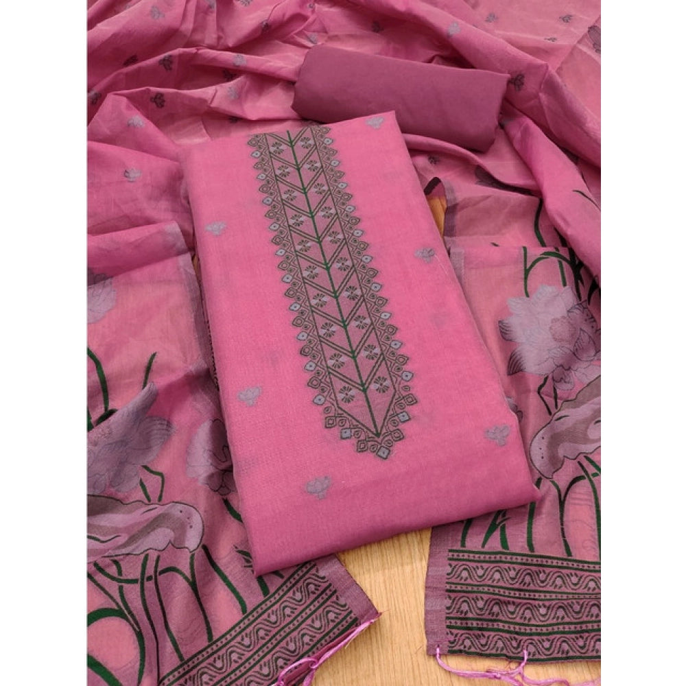 HD Women's Banarasi Silk Printed Unstitched Salwar Suit Material With Dupatta (Pink, 3Mtrs)