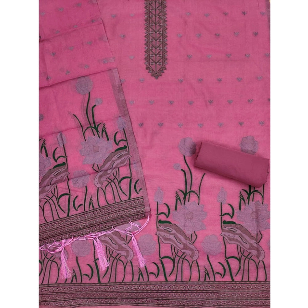 HD Women's Banarasi Silk Printed Unstitched Salwar Suit Material With Dupatta (Pink, 3Mtrs)