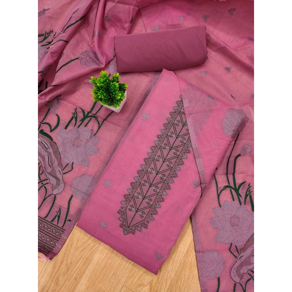 HD Women's Banarasi Silk Printed Unstitched Salwar Suit Material With Dupatta (Pink, 3Mtrs)