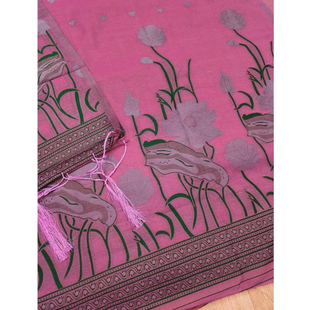 HD Women's Banarasi Silk Printed Unstitched Salwar Suit Material With Dupatta (Pink, 3Mtrs)