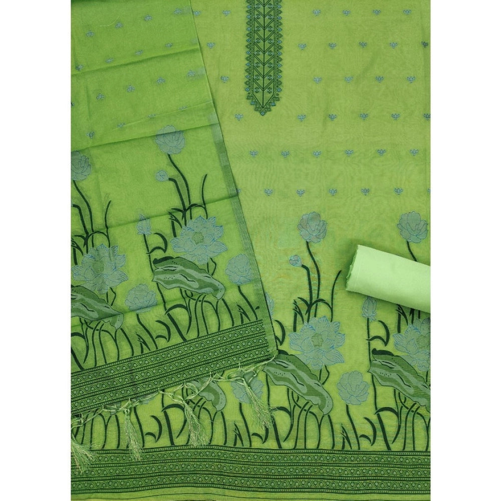 HD Women's Banarasi Silk Printed Unstitched Salwar Suit Material With Dupatta (Pista, 3Mtrs)