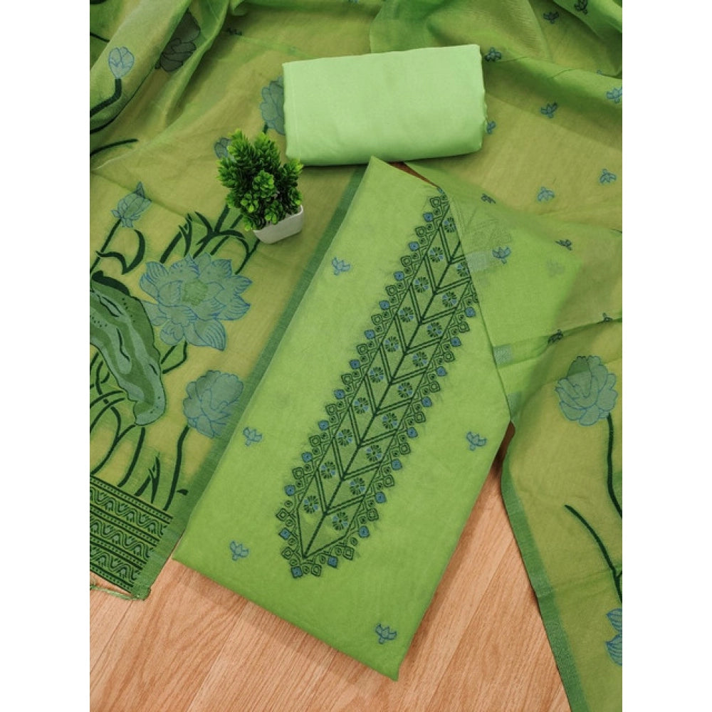HD Women's Banarasi Silk Printed Unstitched Salwar Suit Material With Dupatta (Pista, 3Mtrs)