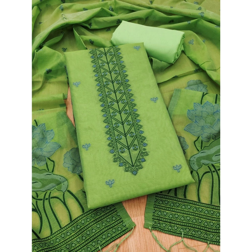 HD Women's Banarasi Silk Printed Unstitched Salwar Suit Material With Dupatta (Pista, 3Mtrs)