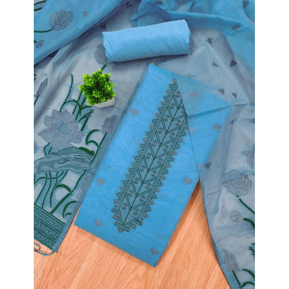 HD Women's Banarasi Silk Printed Unstitched Salwar Suit Material With Dupatta (SkyBlue, 3Mtrs)