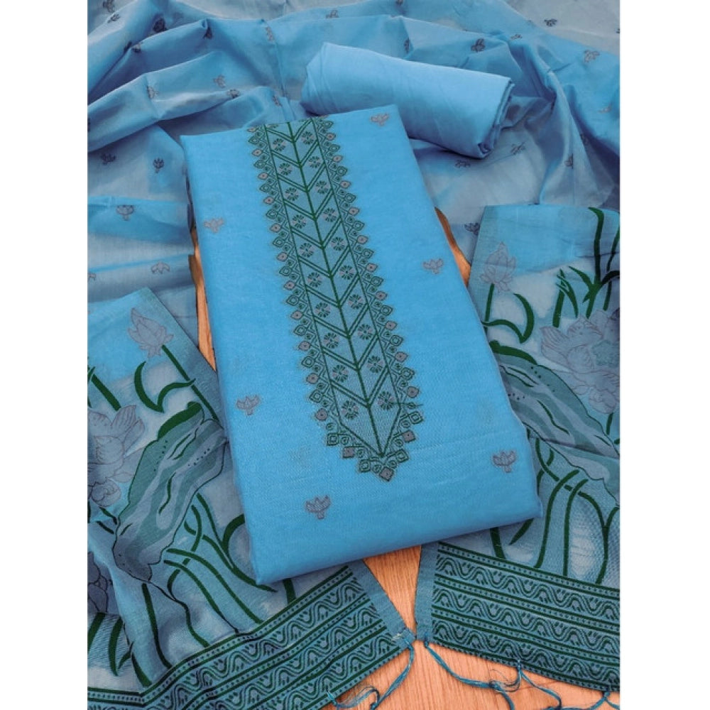 HD Women's Banarasi Silk Printed Unstitched Salwar Suit Material With Dupatta (SkyBlue, 3Mtrs)