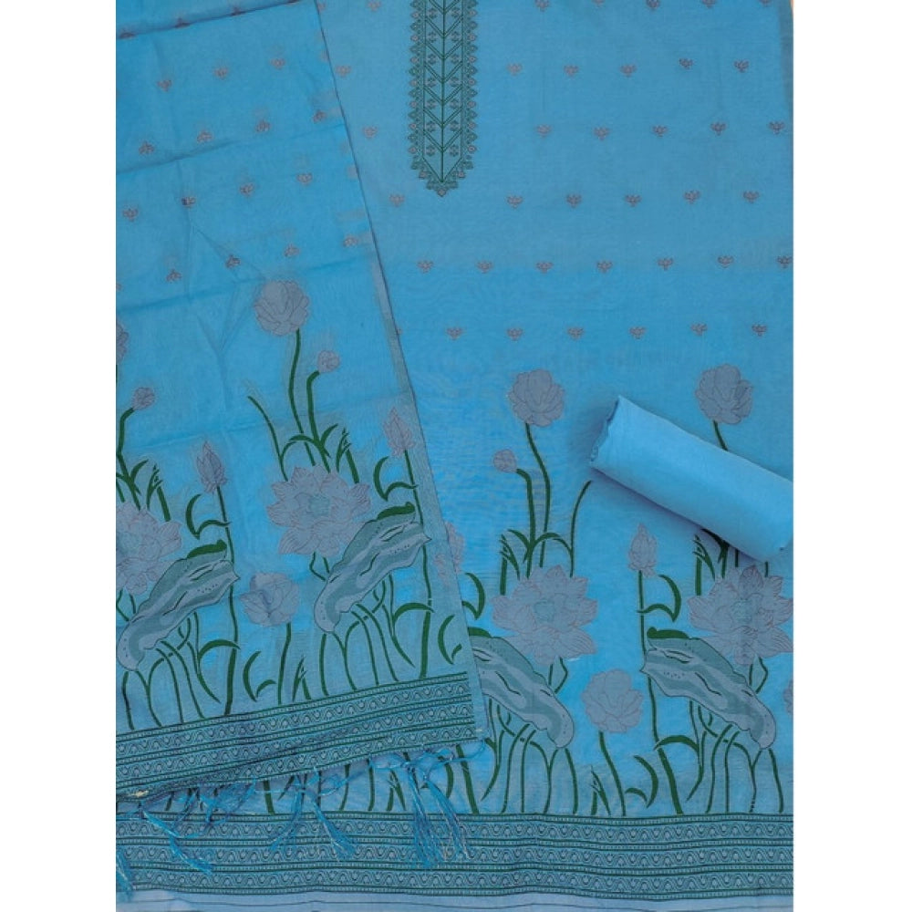HD Women's Banarasi Silk Printed Unstitched Salwar Suit Material With Dupatta (SkyBlue, 3Mtrs)