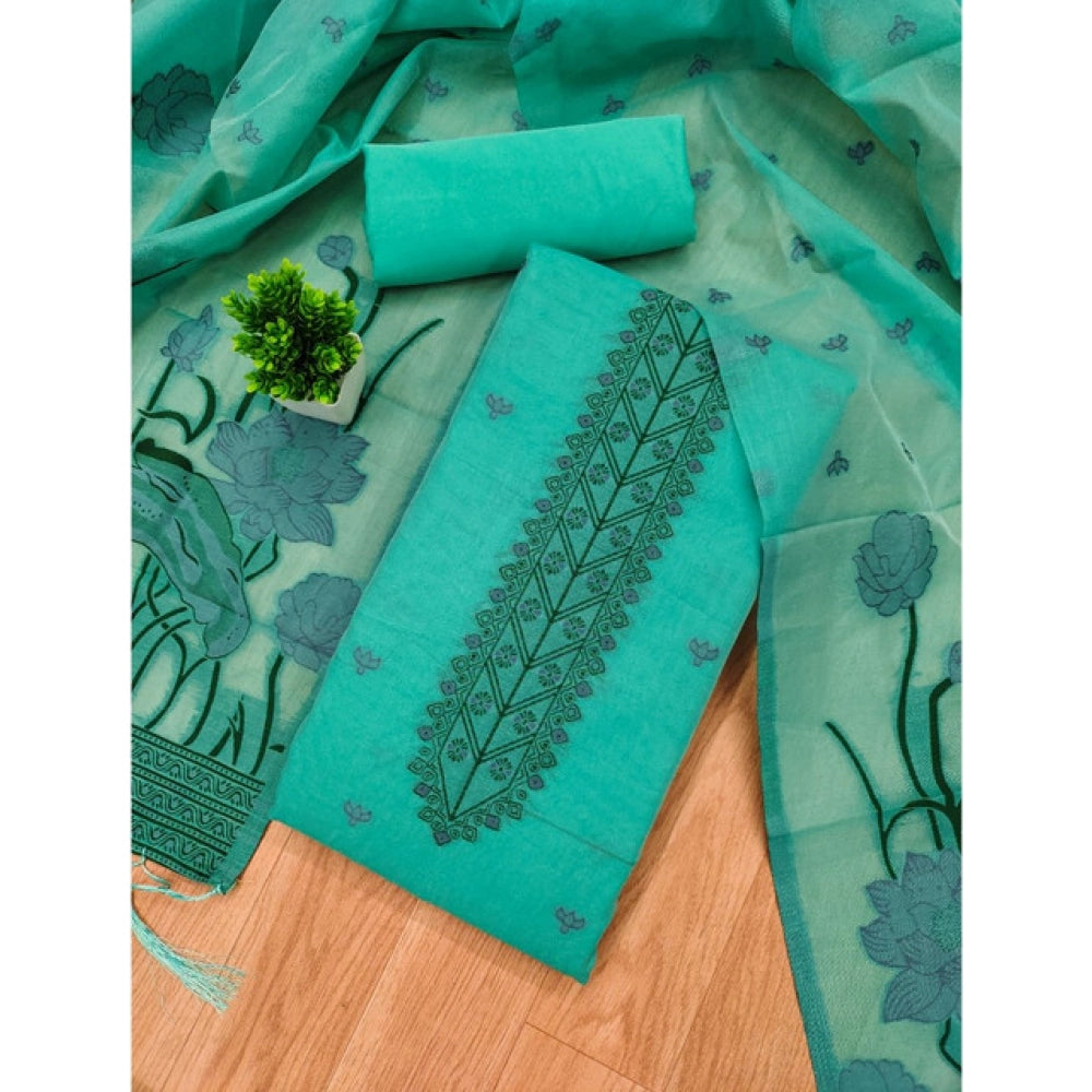 HD Women's Banarasi Silk Printed Unstitched Salwar Suit Material With Dupatta (sea Green, 3Mtrs)