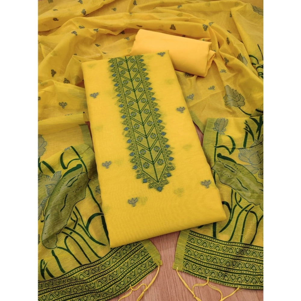 HD Women's Banarasi Silk Printed Unstitched Salwar Suit Material With Dupatta (Yellow, 3Mtrs)