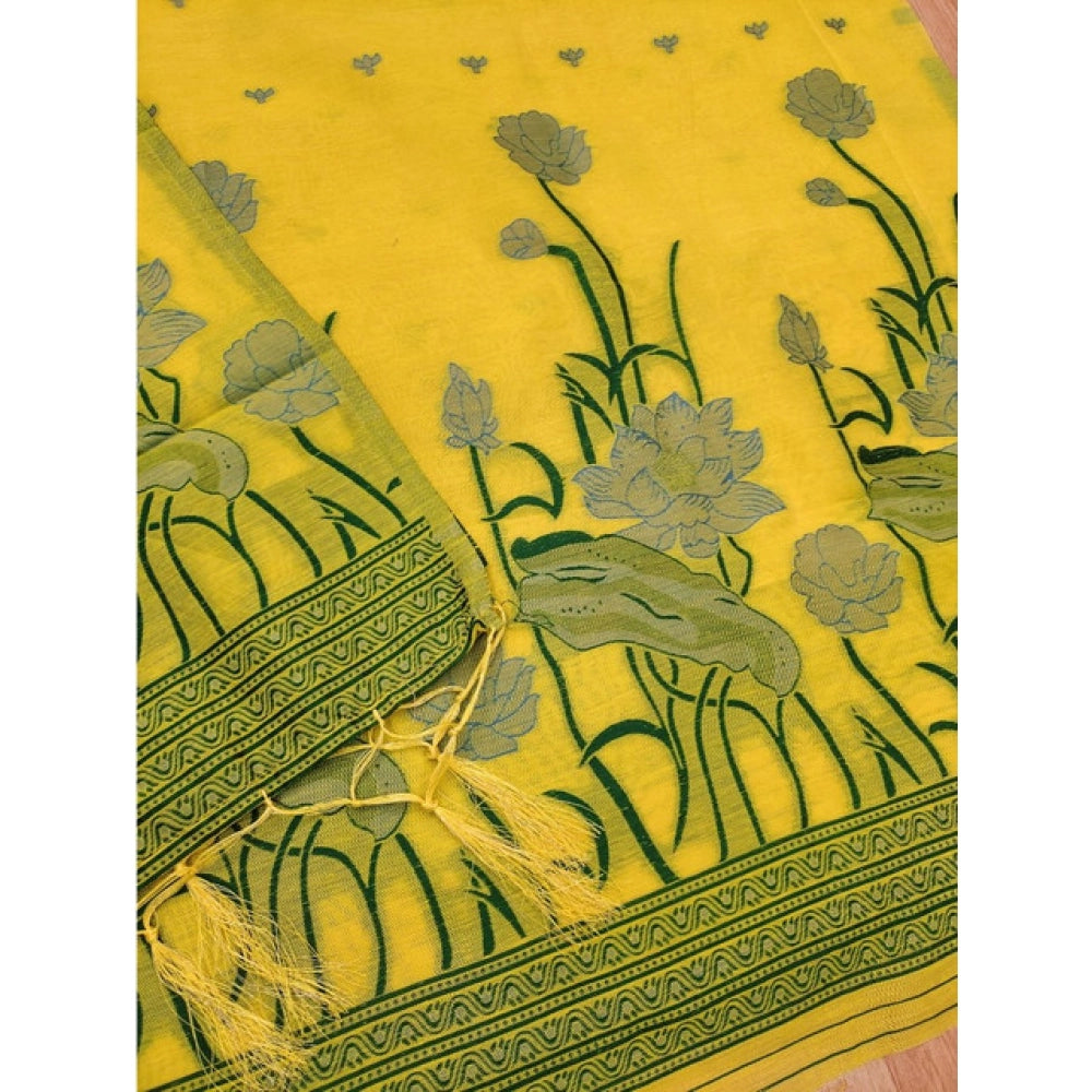 HD Women's Banarasi Silk Printed Unstitched Salwar Suit Material With Dupatta (Yellow, 3Mtrs)