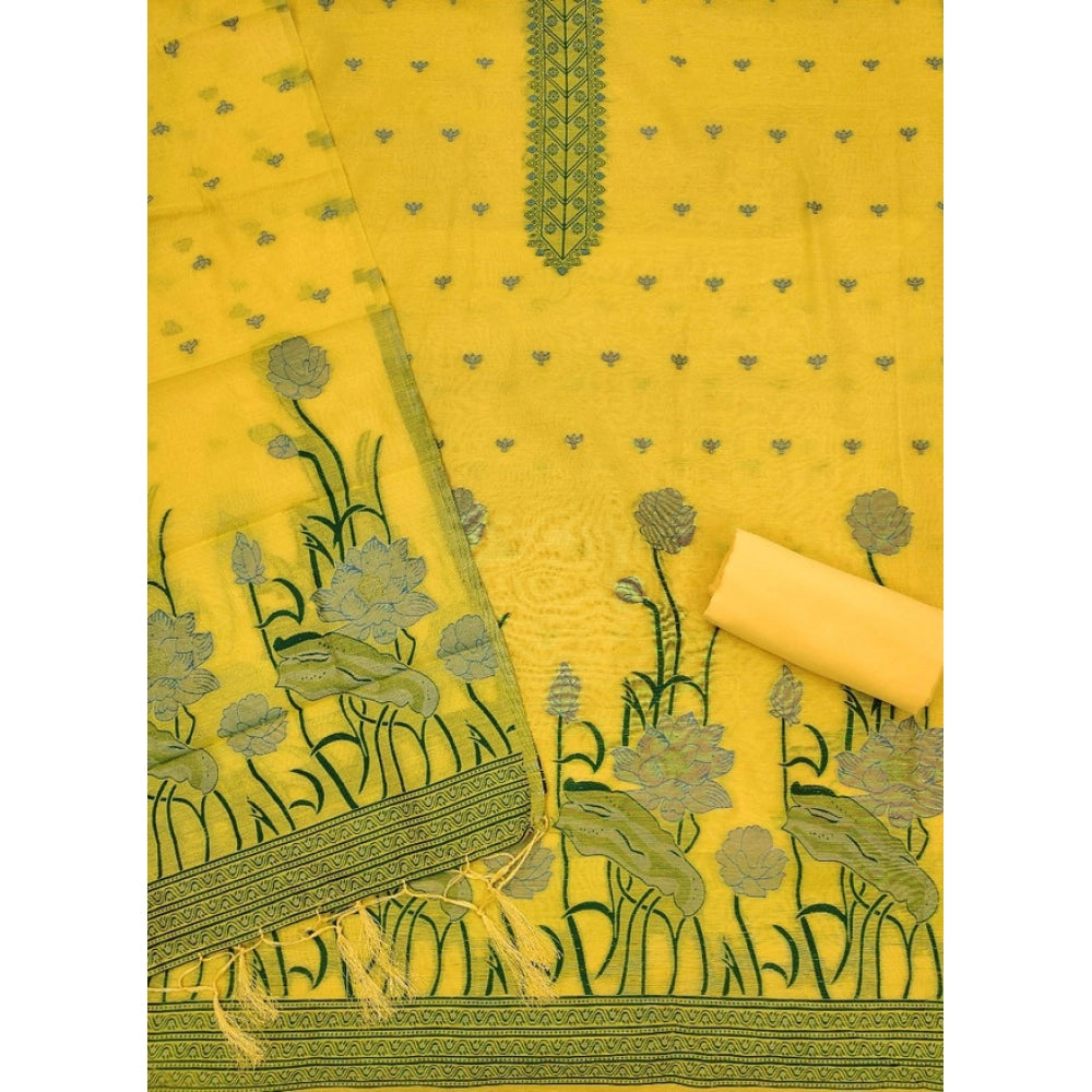 HD Women's Banarasi Silk Printed Unstitched Salwar Suit Material With Dupatta (Yellow, 3Mtrs)