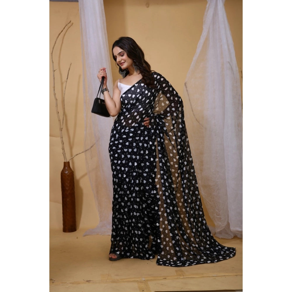 Women's Georgette Printed Saree With Unstitched Blouse 5.5Mtr (Black)