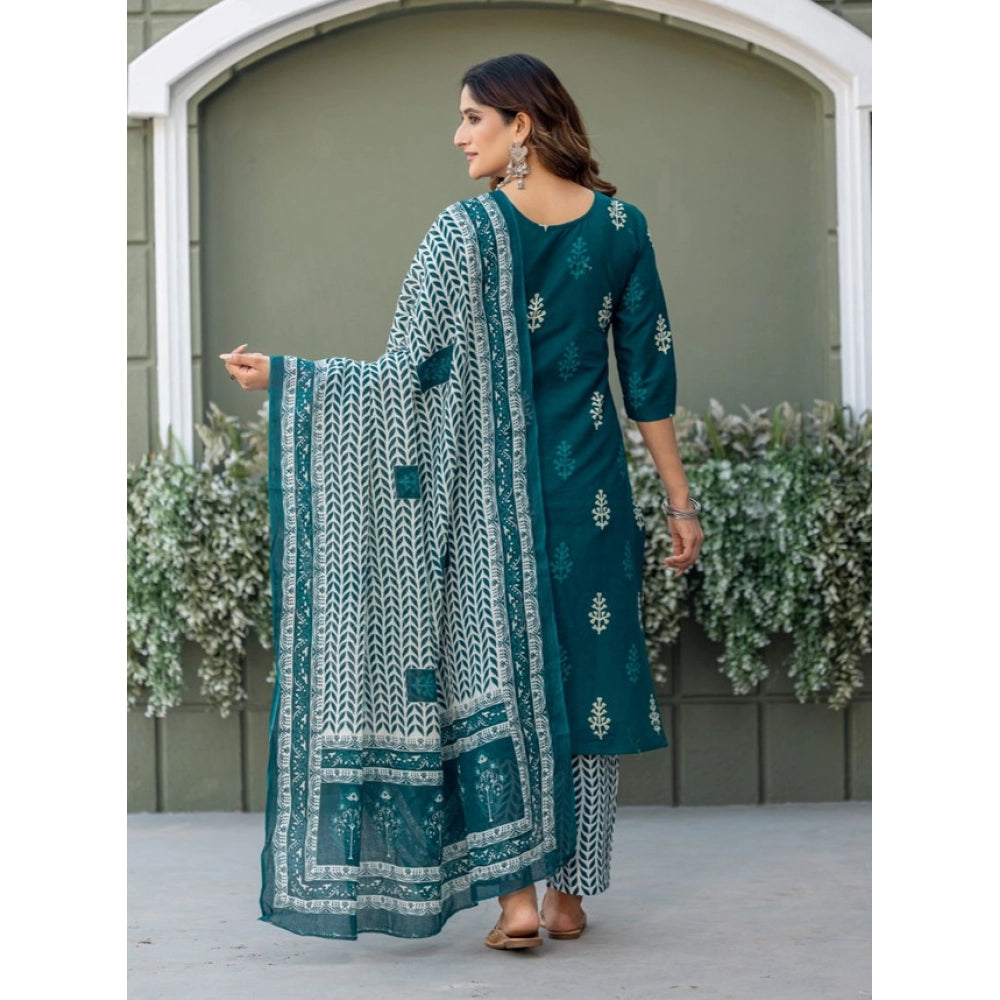 HD Women's Cotton Blend Printed Kurti With Pant Dupatta Set (Morpichh)