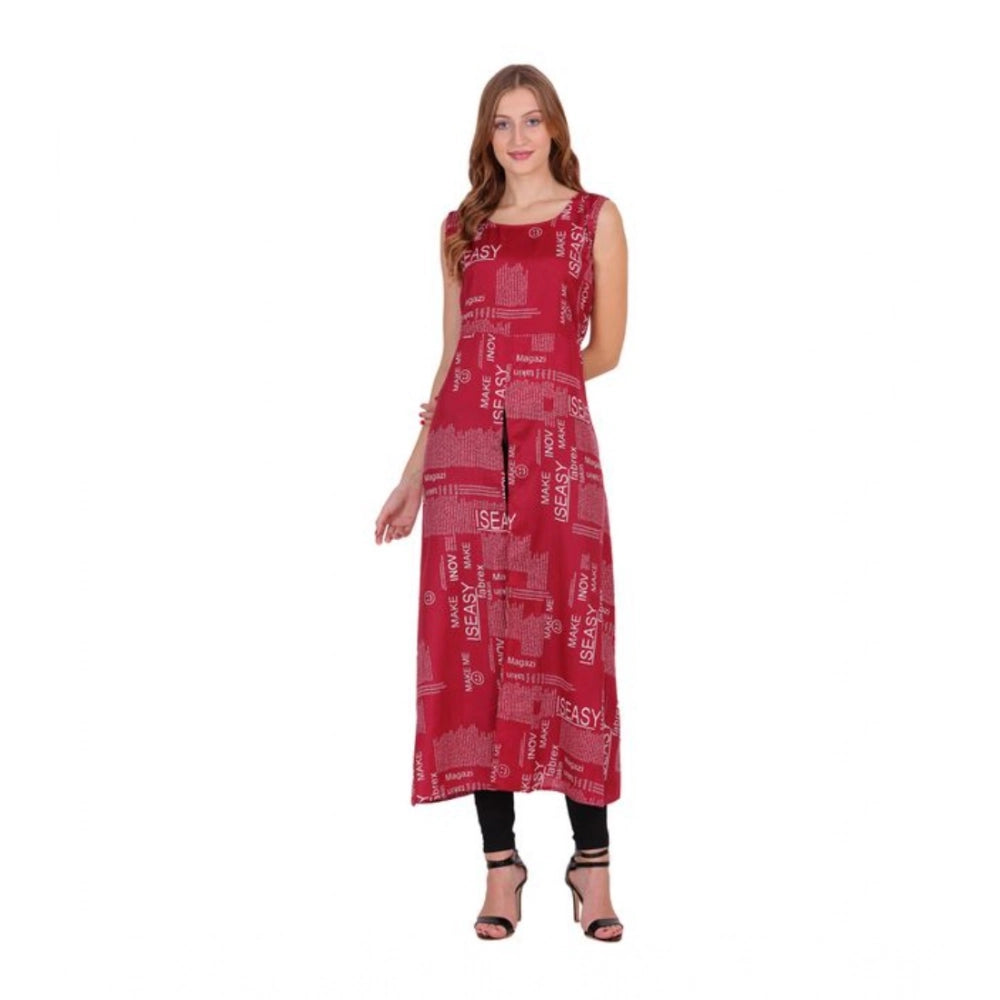HD Women's Casual Crepe Sleeveless Slit Dress (Maroon)