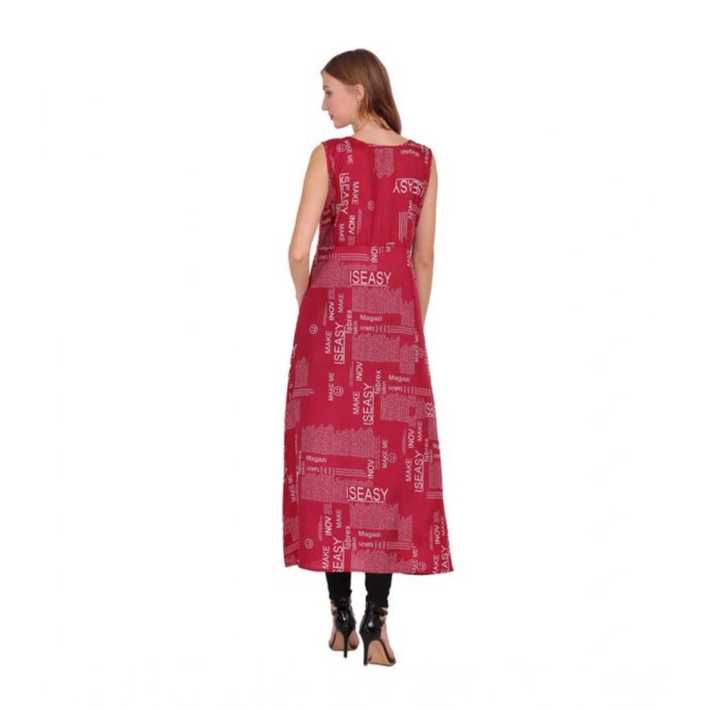 HD Women's Casual Crepe Sleeveless Slit Dress (Maroon)