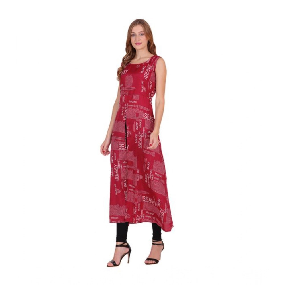 HD Women's Casual Crepe Sleeveless Slit Dress (Maroon)