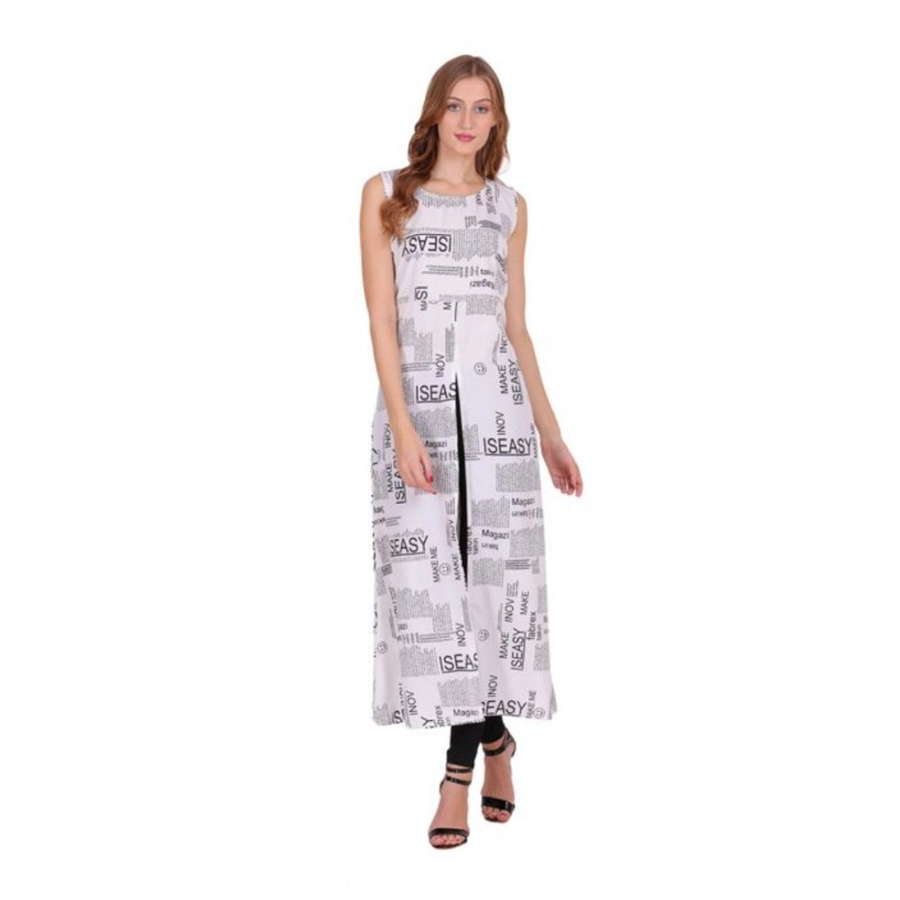 HD Women's Casual Crepe Sleeveless Slit Dress (White)